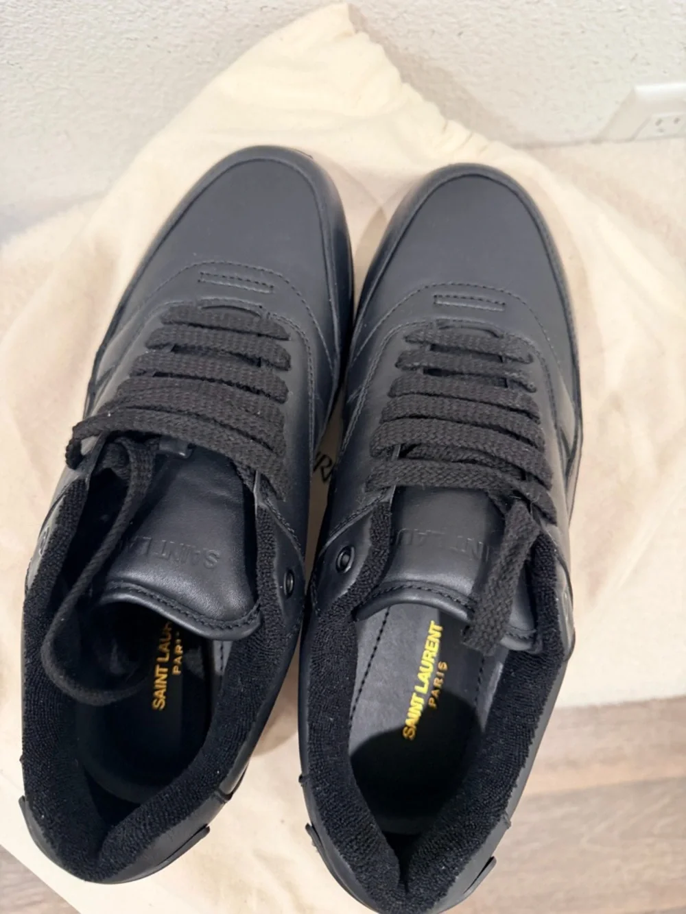 Saint Laurent All-Black Leather Sneakers - Picture 4 of 5